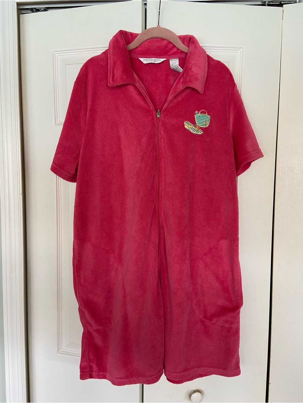 Cozy Hot Pink Short-Sleeve Fleece Zip Romper